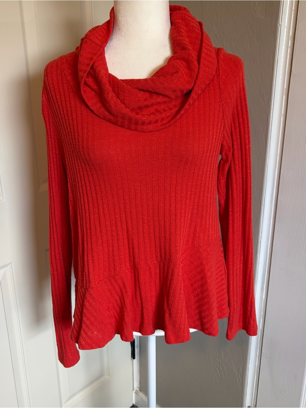 Anthropologie Maeve Orange Ribbed Cowl Neck Sweater long sleeve top